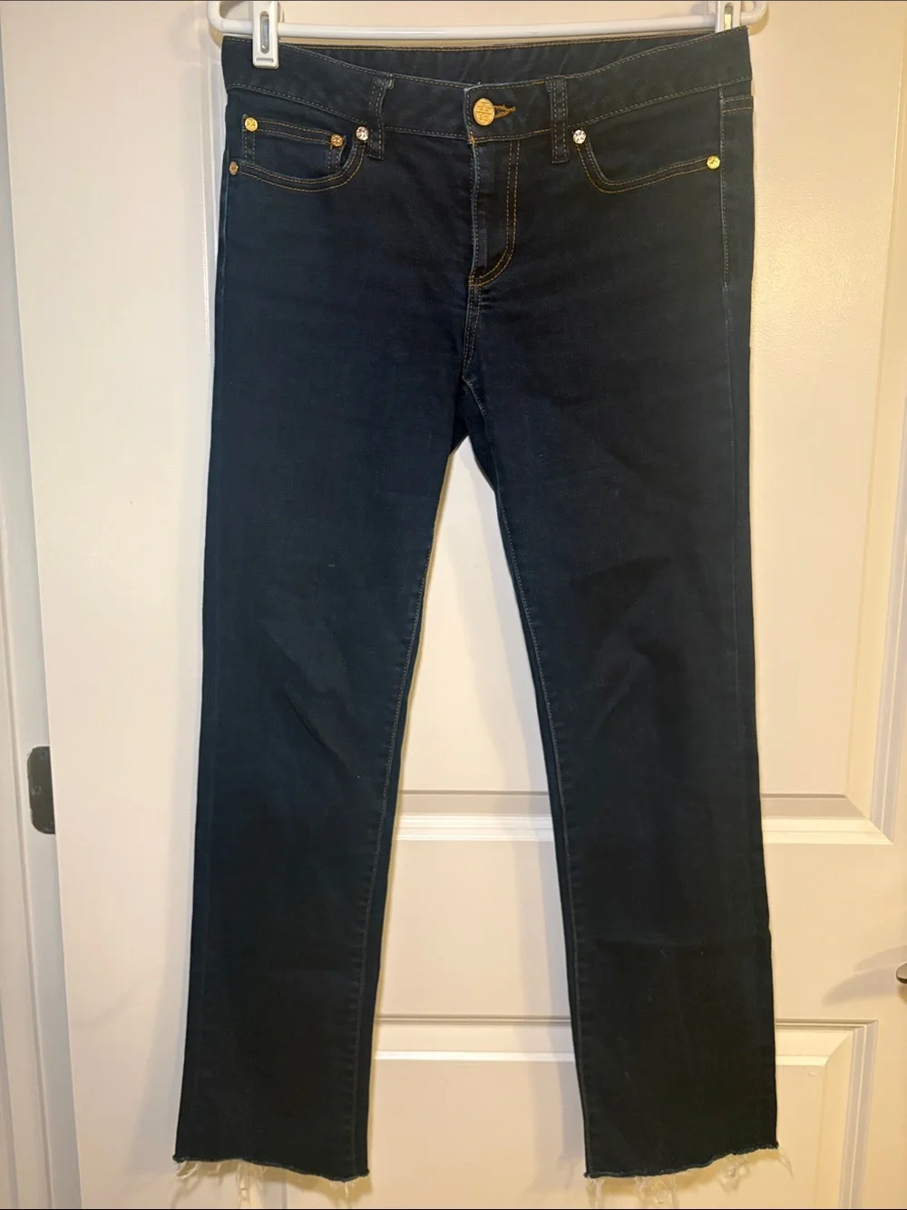 Tory Burch Navy Straight-Leg Jeans with Gold Hardware